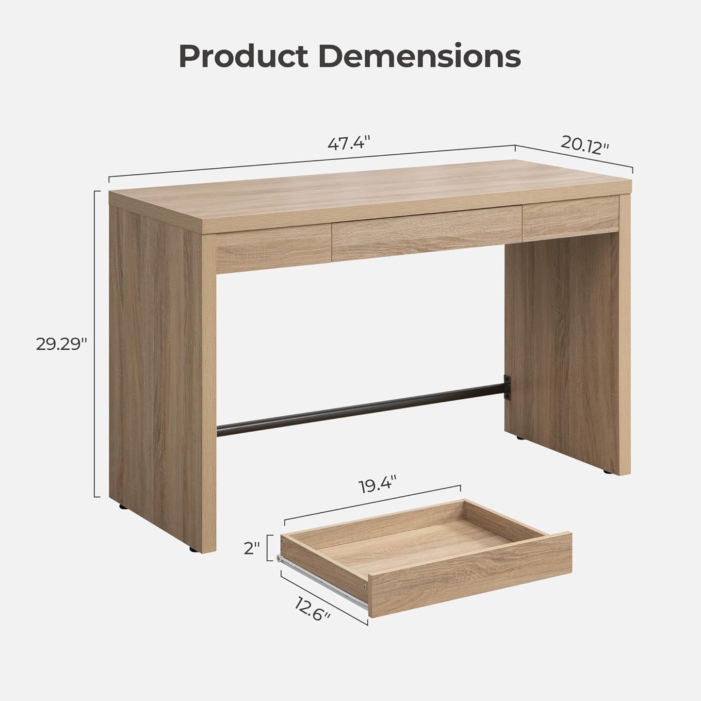 Computer Desk Writing Table - 47-Inch Wooden Study Desk for Bedroom, Farmhouse Home Office Desk with Drawer, Boho Makeup Vanity Table for Dormitory (Reclaimed Light Oak, 1 Piece)