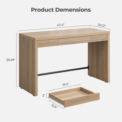 Computer Desk Writing Table - 47-Inch Wooden Study Desk for Bedroom, Farmhouse Home Office Desk with Drawer, Boho Makeup Vanity Table for Dormitory (Reclaimed Light Oak, 1 Piece)