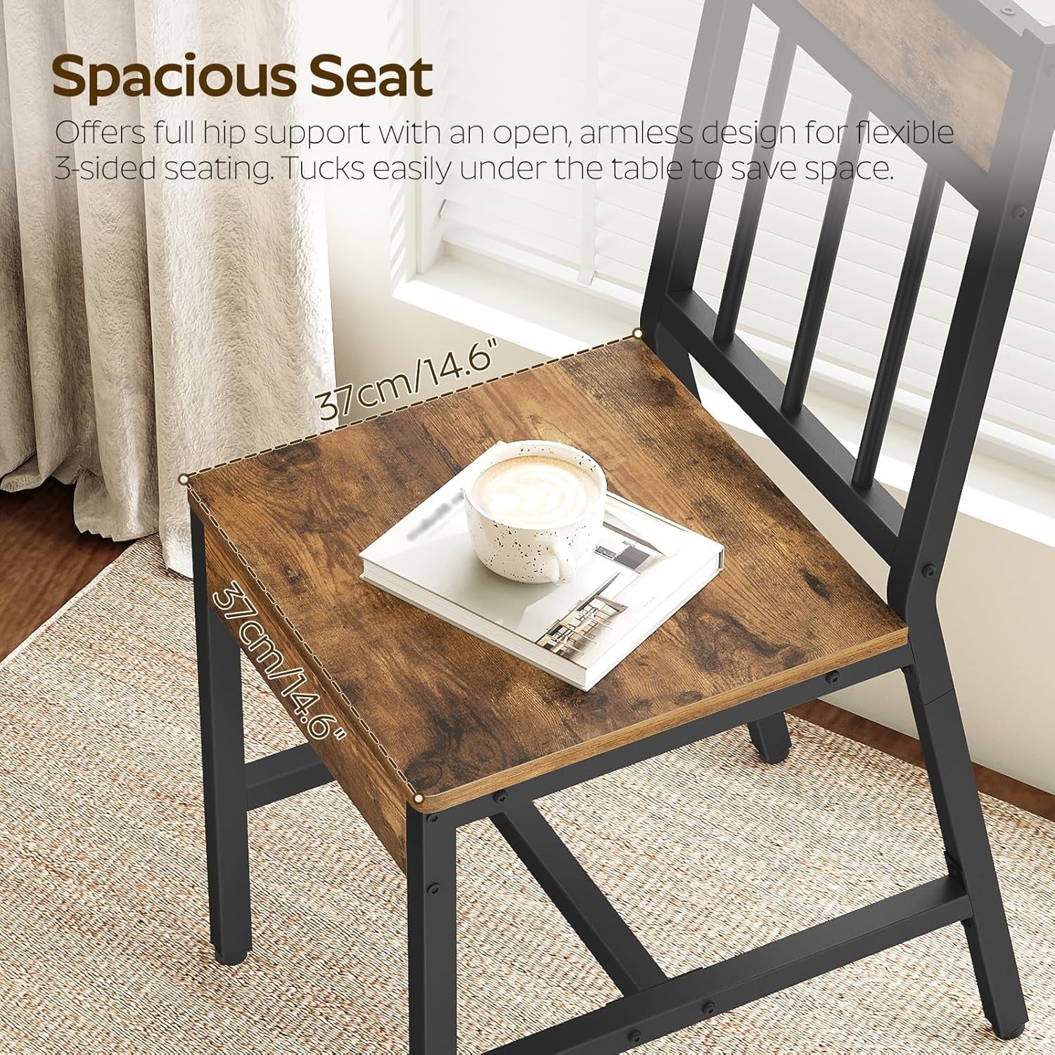 Dining Chairs Set of 4, Industrial Kitchen Chairs with Metal Frame, Slanted Back, Wooden Dining Chair Set, for Kitchen, Living Room, Rustic Brown and Black CY03L4BR