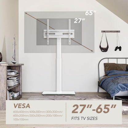 Universal Floor TV Stand with Mount 70 Degree Swivel 9 Level Height Adjustable and Space Saving Design for Most 27 to 65 Inch LCD, LED OLED Tvs, Perfect for Corner & Bedroom White AX1006TW