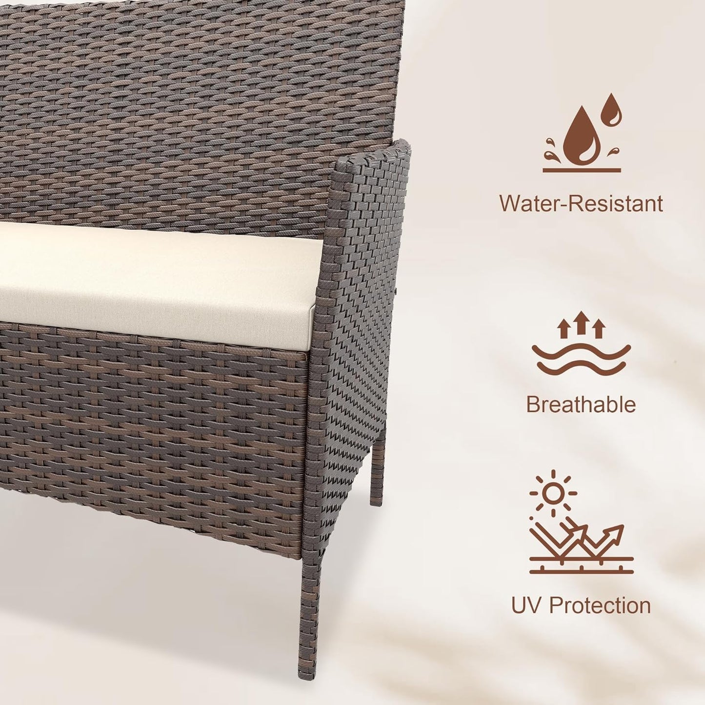 4 Piece Outdoor Patio Furniture Set, All-Weather Wicker Rattan Patio Set with Cushions, Loveseat, Chairs & Coffee Table, Outdoor Furniture for Porch, Backyard & Balcony, Brown