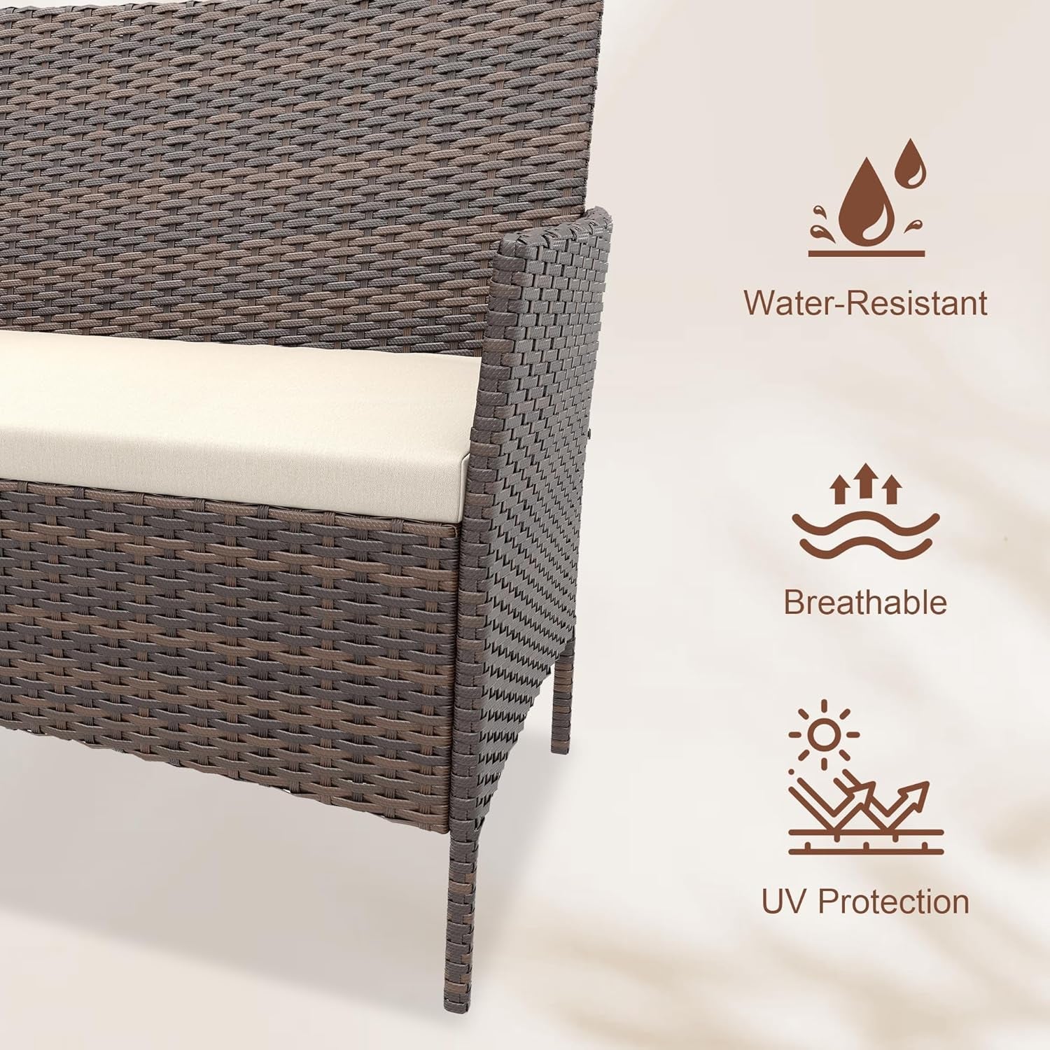 4 Piece Outdoor Patio Furniture Set, All-Weather Wicker Rattan Patio Set with Cushions, Loveseat, Chairs & Coffee Table, Outdoor Furniture for Porch, Backyard & Balcony, Brown