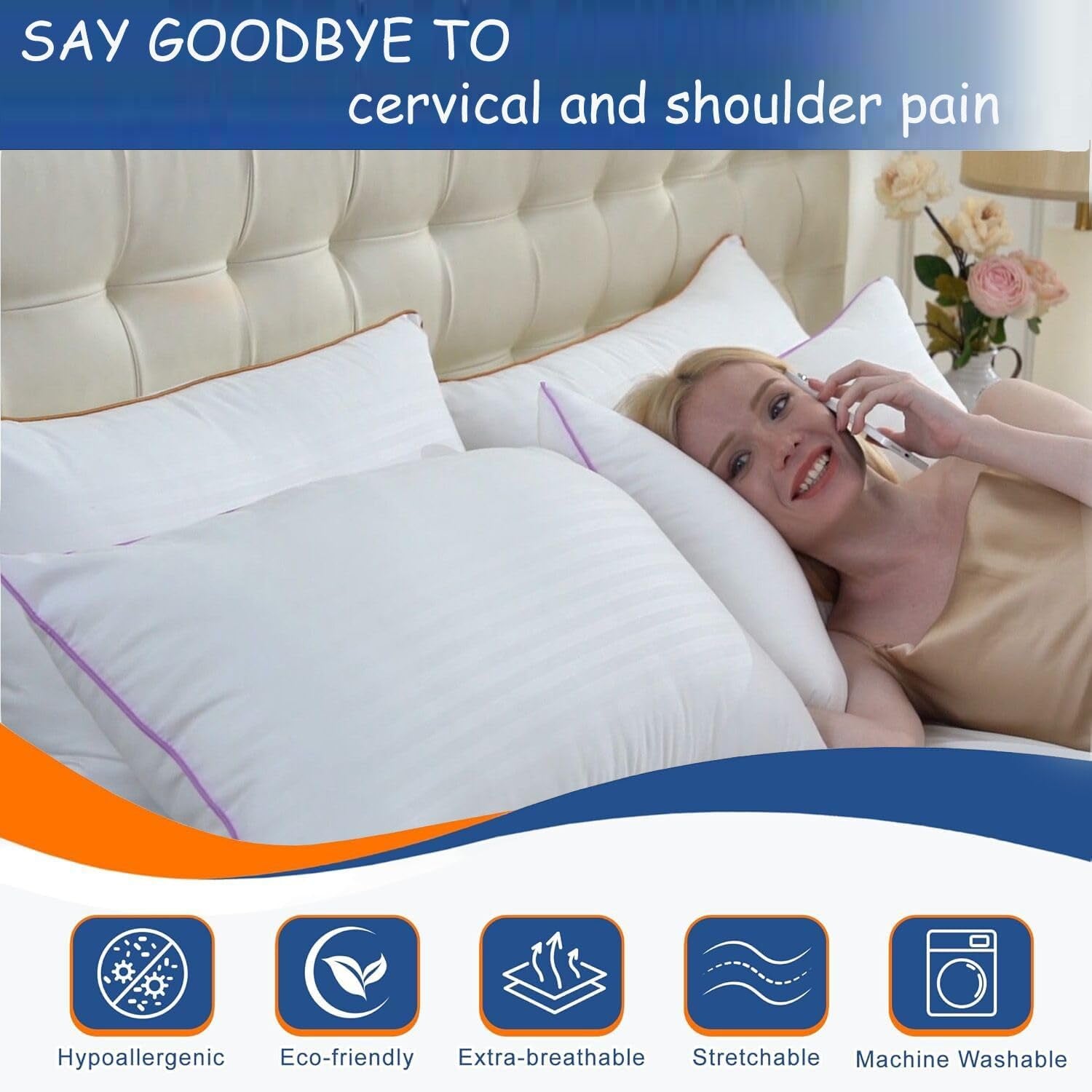 Pillows King Size Set of 2,Breathable Hotel Collection Bed Pillows for Sleeping Medium Soft down Alternative Microfiber Filled,20 X 36 Inches