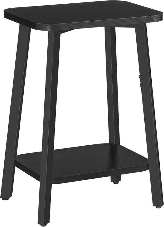 Side Table, Small Rectangular End Table with Storage Shelf, 2-Tier Bedside Table Sofa Couch Table, Nightstand for Small Spaces, Living Room, Bedroom, Black ETBK4701