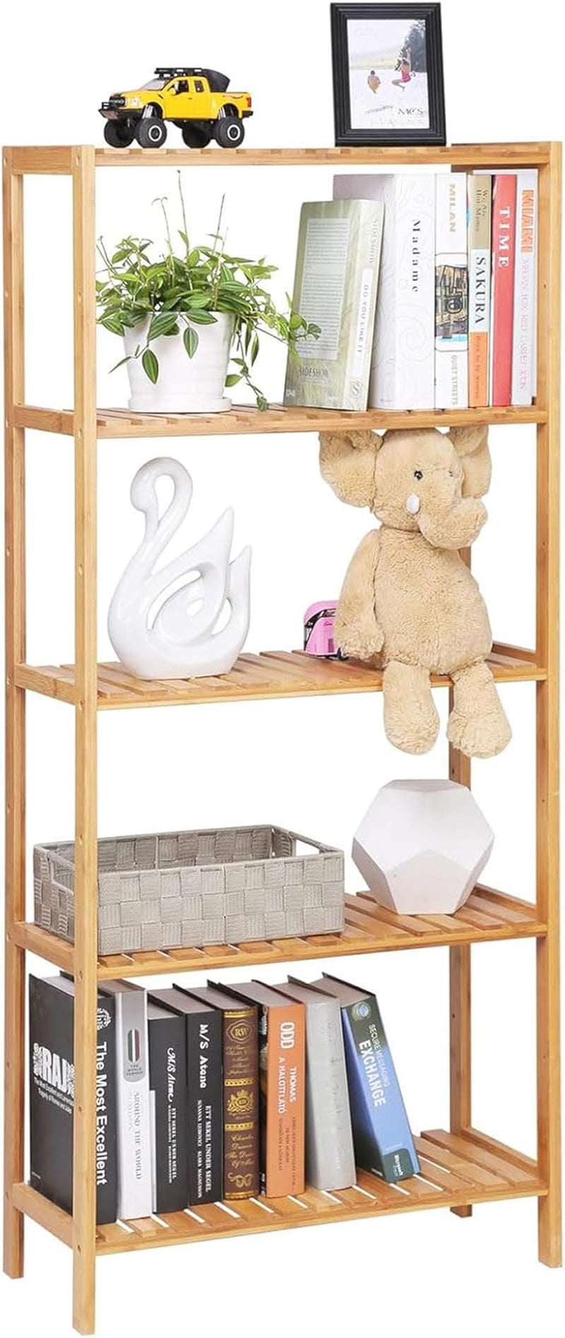 Bamboo Storage Shelf, 5-Tier Shelving Unit, Multifunctional, in the Entryway, Bathroom, Living Room, Balcony, Kitchen, 10.2 X 23.6 X 51.2 Inches, Light Bamboo UBCB35Y