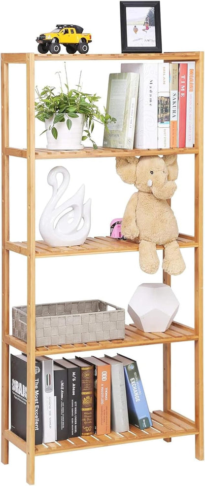 Bamboo Storage Shelf, 5-Tier Shelving Unit, Multifunctional, in the Entryway, Bathroom, Living Room, Balcony, Kitchen, 10.2 X 23.6 X 51.2 Inches, Light Bamboo UBCB35Y
