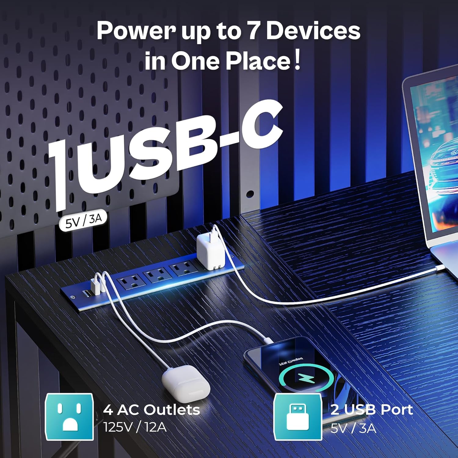 L Shaped Gaming Desk with Shelves, Corner Computer Table with LED Lights, Power Outlets and USB-C Ports, 42 Inch Reversible Home Office Desk with Storage Drawer, for Work and Study, Black