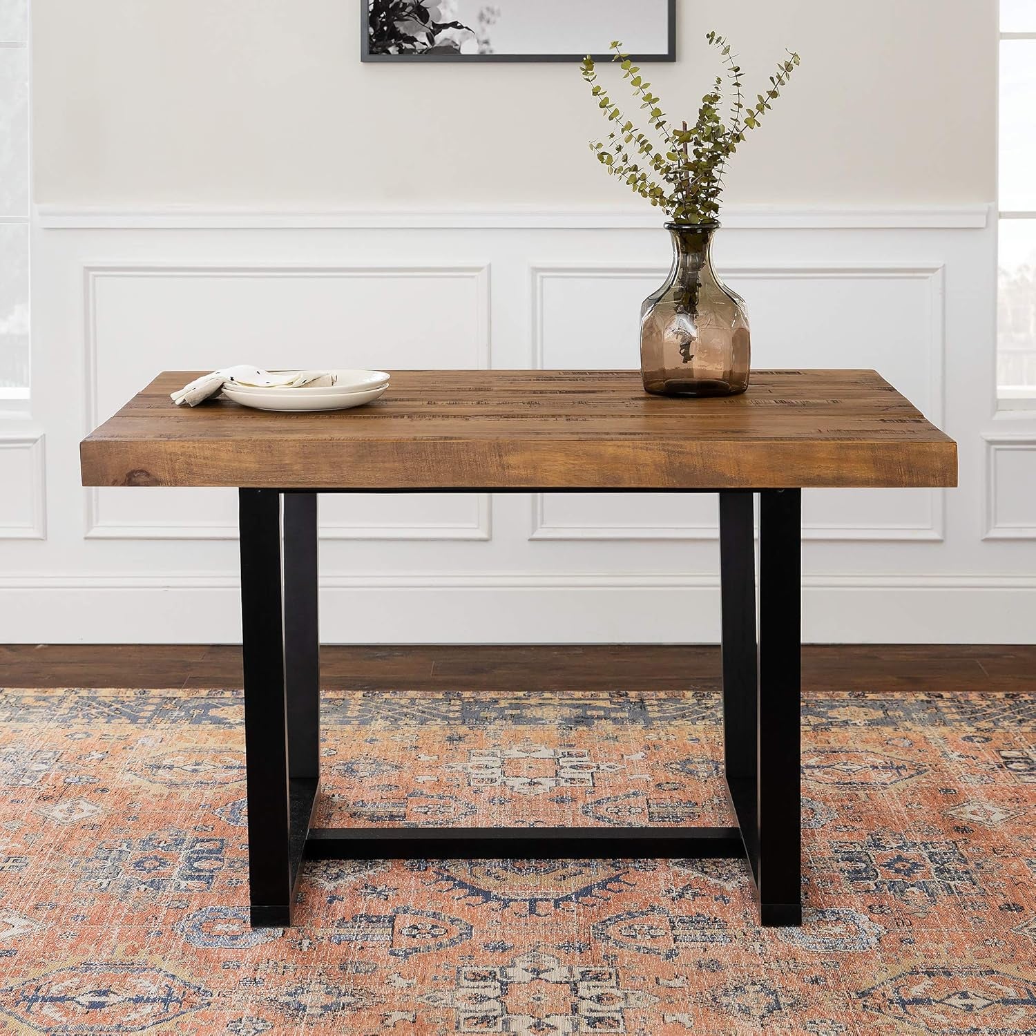 Durango Distressed Solid Wood Dining Table, 52 Inch, Rustic Oak