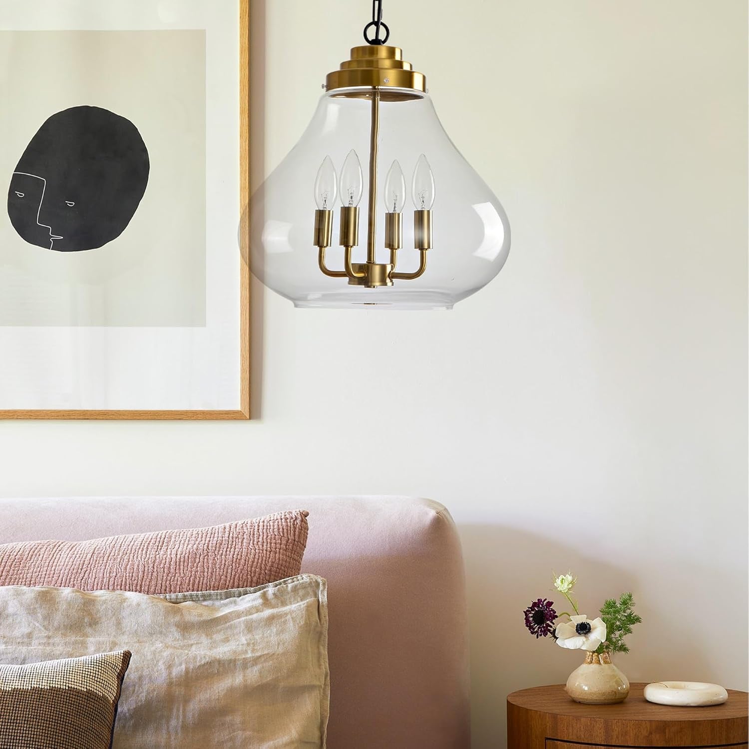 Glass Pendant Light Kitchen Island, 14" Modern Black Industrial Hanging Light Fixture Modern Black Pendant Lighting with Glass Shade for Dining Room Kitchen Island Foyer Hallway Entryway