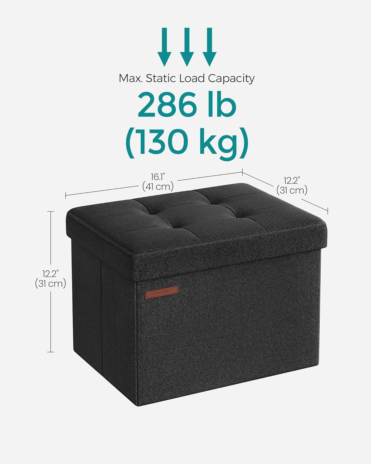 MAZIE Collection - Small Folding Storage Ottoman, Foot Rest Stool, 12.2 X 16.1 X 12.2 Inches, 286 Lb Load Capacity, for Living Room, Bedroom, Home Office, Dorm, Ink Black ULSF102B01