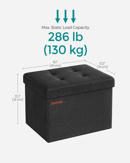 MAZIE Collection - Small Folding Storage Ottoman, Foot Rest Stool, 12.2 X 16.1 X 12.2 Inches, 286 Lb Load Capacity, for Living Room, Bedroom, Home Office, Dorm, Ink Black ULSF102B01