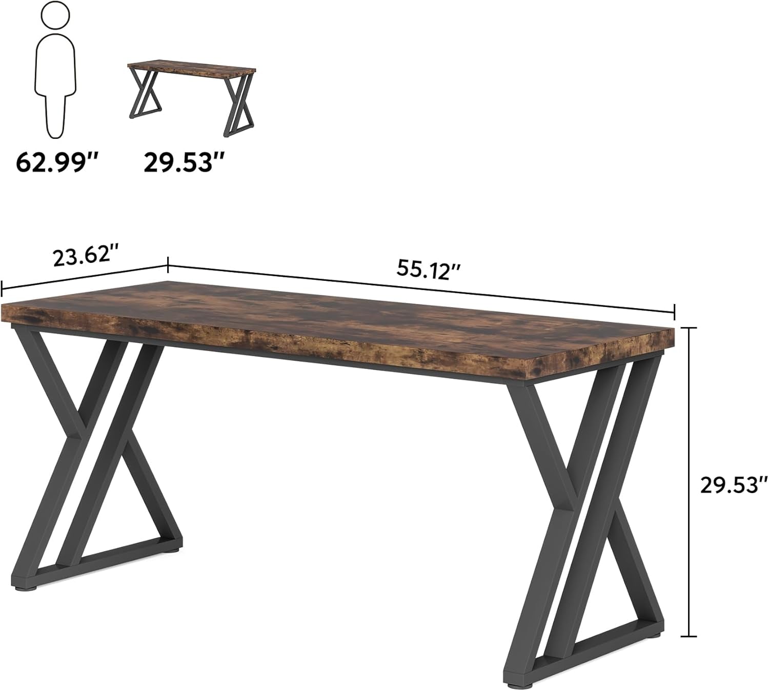 Writing Computer Desk, 55 Inch Heavy Duty Study Desk with Z-Shaped Metal Leg, Modern Simple Home Office Computer Desk, Rustic Brown
