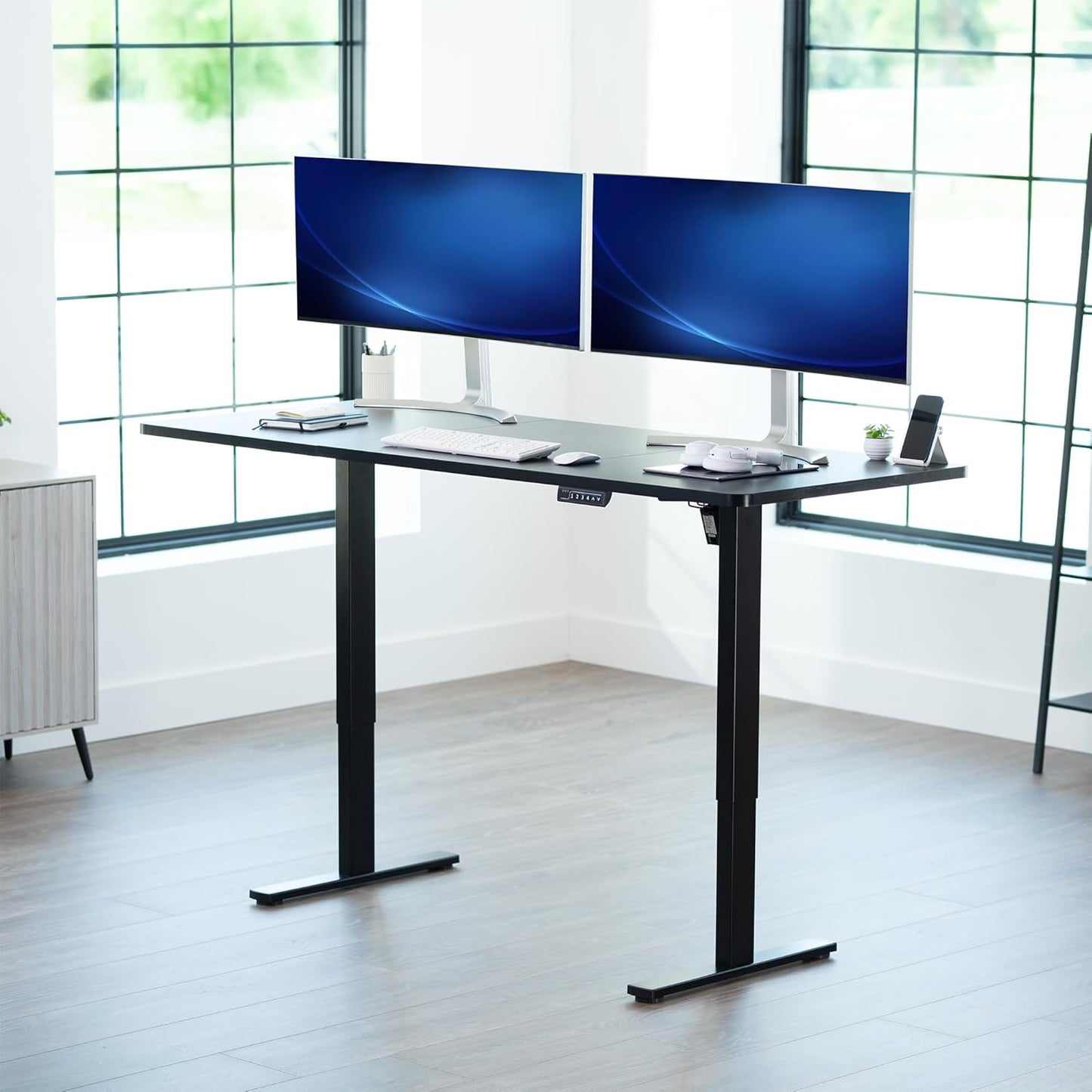 Electric 71 X 30 in Standing Desk, Memory Height Adjustment, 1B Series, Holds 220 Lbs, Black Top Black Frame, DESK-KIT-1B7B