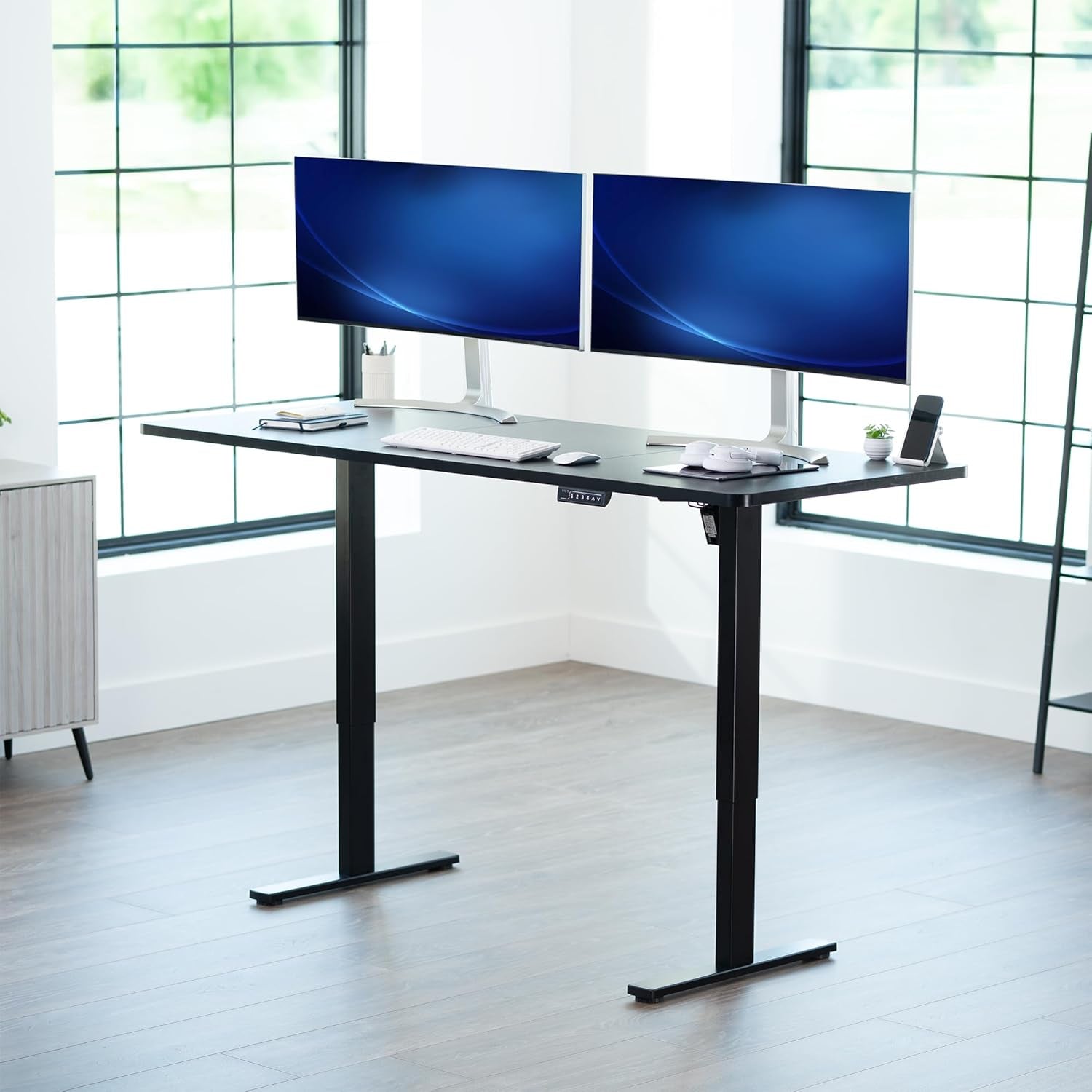 Electric 71 X 30 in Standing Desk, Memory Height Adjustment, 1B Series, Holds 220 Lbs, Black Top Black Frame, DESK-KIT-1B7B