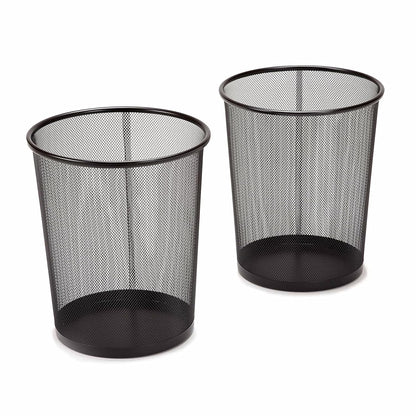 2-Pack Steel Mesh round Trashcan Wastebasket for Trash or Recycle in the Home, Office, or Garage, Black, 6 Gallon