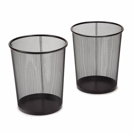 2-Pack Steel Mesh round Trashcan Wastebasket for Trash or Recycle in the Home, Office, or Garage, Black, 6 Gallon