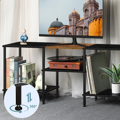 TV Stands for Living Room 50 Inch TV Stand with Power Outlet Entertainment Center with Storage 3 Tier TV Console Table for 50 43 40 32 Inch TV, Black
