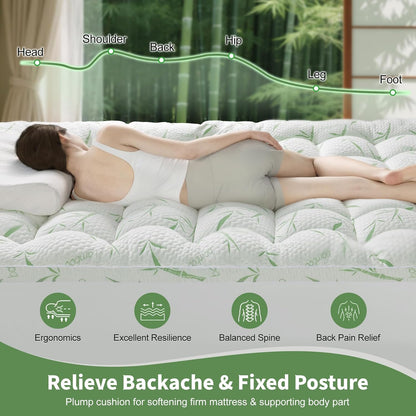 Mattress Topper King Size - 1200GSM 3D+7D down Alternative Fill, Viscose Made from Bamboo Cover, Extra Plush for Back Pain, 8"-18" Deep Pocket(King,78"X80")