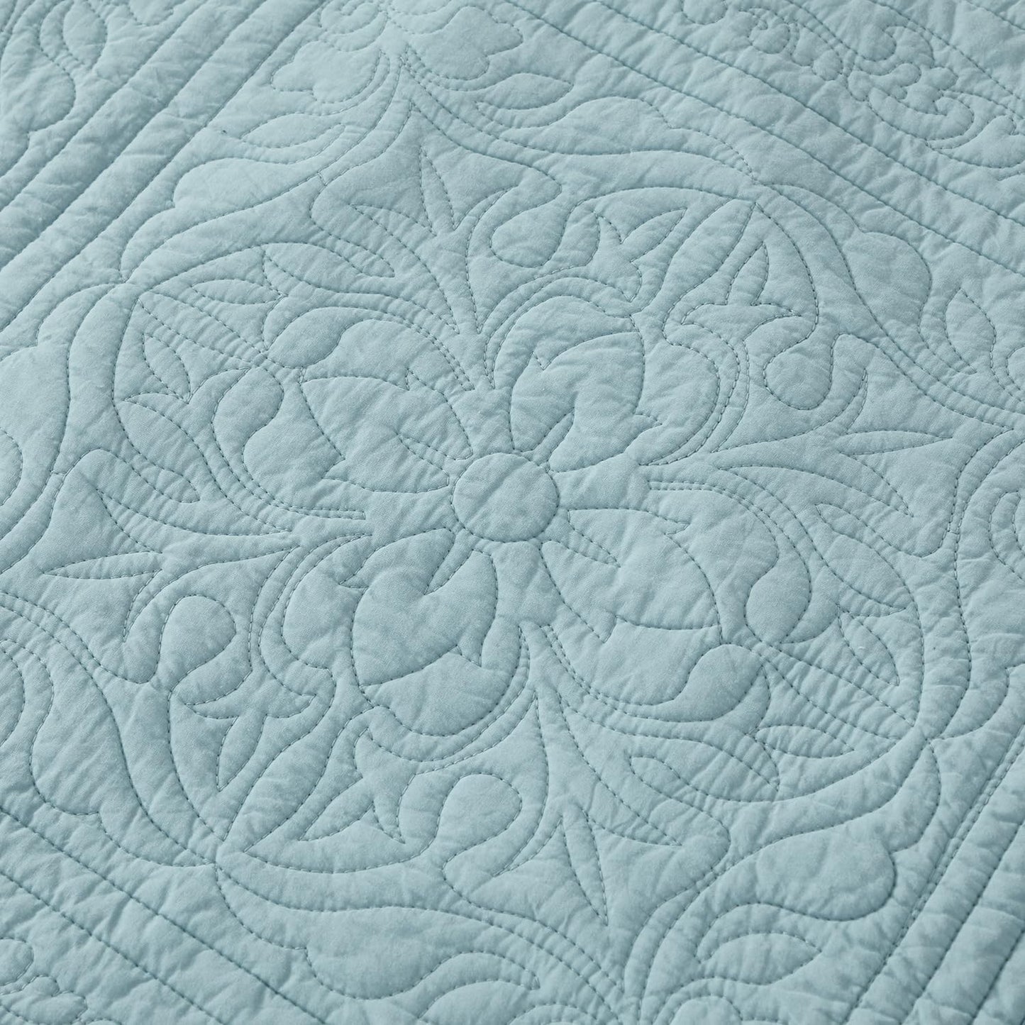 100% Cotton Quilted Pillow Sham Floral Printed Pillow Cover King Size (Baby Blue)