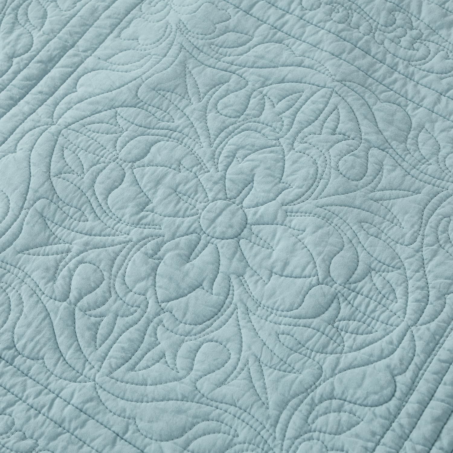 100% Cotton Quilted Pillow Sham Floral Printed Pillow Cover King Size (Baby Blue)