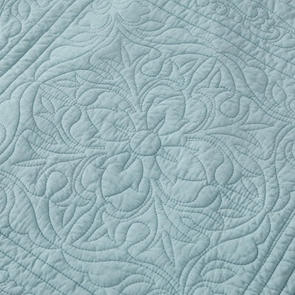 100% Cotton Quilted Pillow Sham Floral Printed Pillow Cover King Size (Baby Blue)
