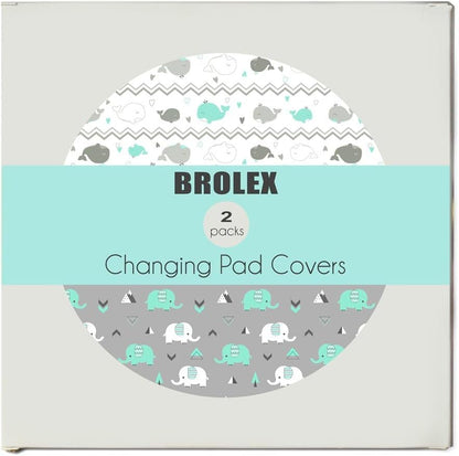Stretchy Changing Pad Covers for Boys Girls,2 Pack Jersey Knit,Elephant & Whale