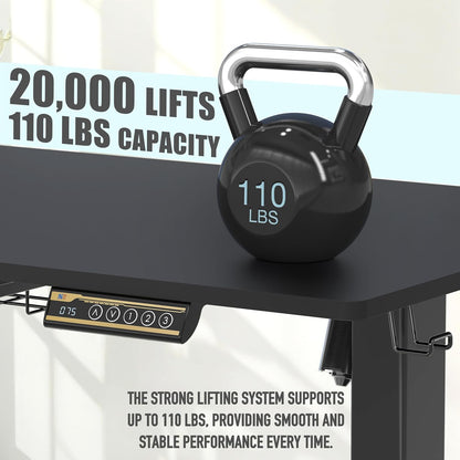 55 X 28 Inches Electric Height Adjustable Standing Desk with Drawer and Memory Preset, Black