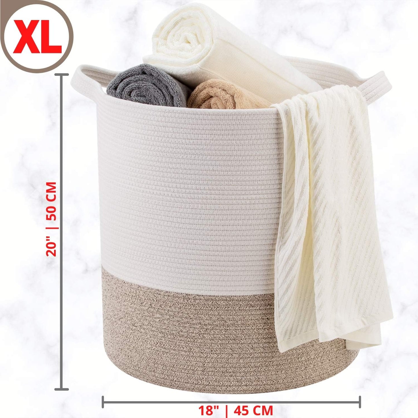 83L Extra Large 20X18 Inches Decorative Woven Cotton Rope Basket, Tall Laundry Basket Hamper, Blanket Basket for Living Room, round Storage Baskets for Pillows, Towels, Light Brown