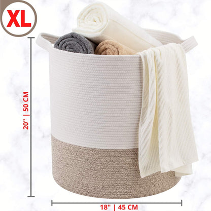 83L Extra Large 20X18 Inches Decorative Woven Cotton Rope Basket, Tall Laundry Basket Hamper, Blanket Basket for Living Room, round Storage Baskets for Pillows, Towels, Light Brown