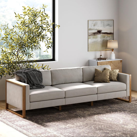 Madison Modern Modular L-Shaped Sectional Sofa with Cushion, Upholstered 5-Seat Corner Sofa or Couch with Solid Wood Legs, Sand/Light Brown