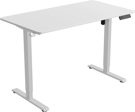 One-Piece Standing Desk Adjustable Height Stand up Home Office Desk, 40X24 Inch Electric Standing Computer Desk, with 4 Memory Presets, Headphone Hook, White