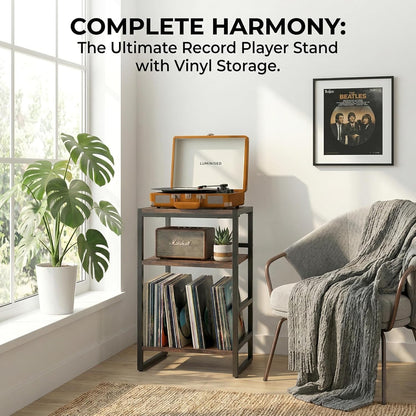 Record Player Stand,3-Tier Record Player Table with U-Shaped Vinyl Storage up to 120 Albums,28" H End Table Turntable Stand with Storage,Record Table Vinyl for Living Room Bedroom