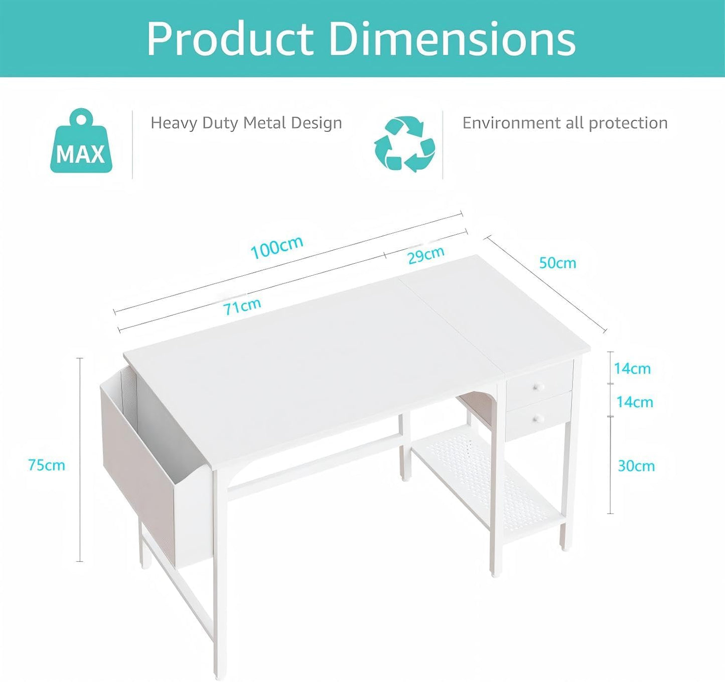 White Small Desk with Drawers - 40 Inch Computer Desk for Small Space Home Office, Modern Simple Study Writing Table PC Desks