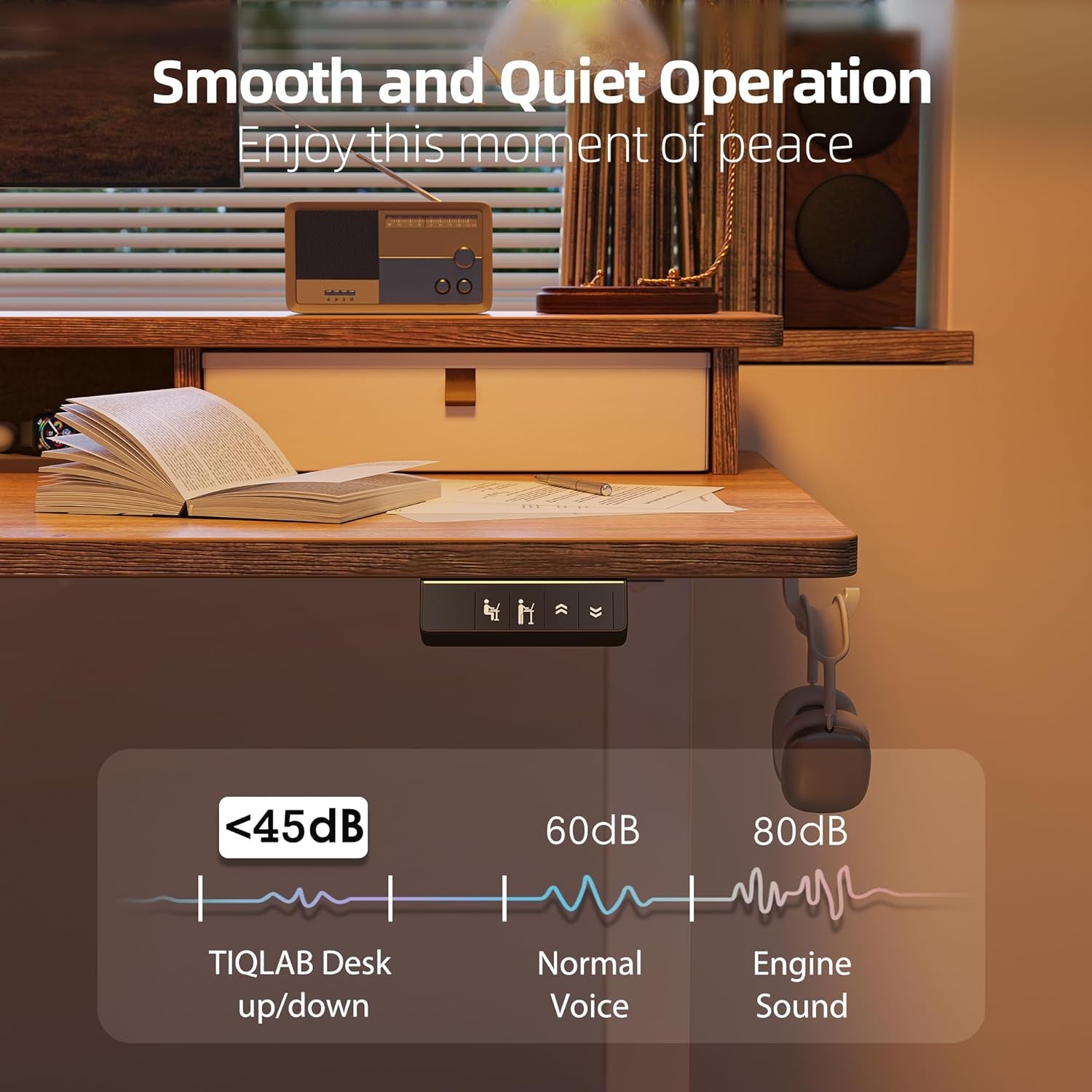 Standing Desk with Two Drawers, Stand up Standing Desk Adjustable Height, Electric Sit Stand Table with Storage Shelf and Splice Board, 48 * 24 Inch, Maple