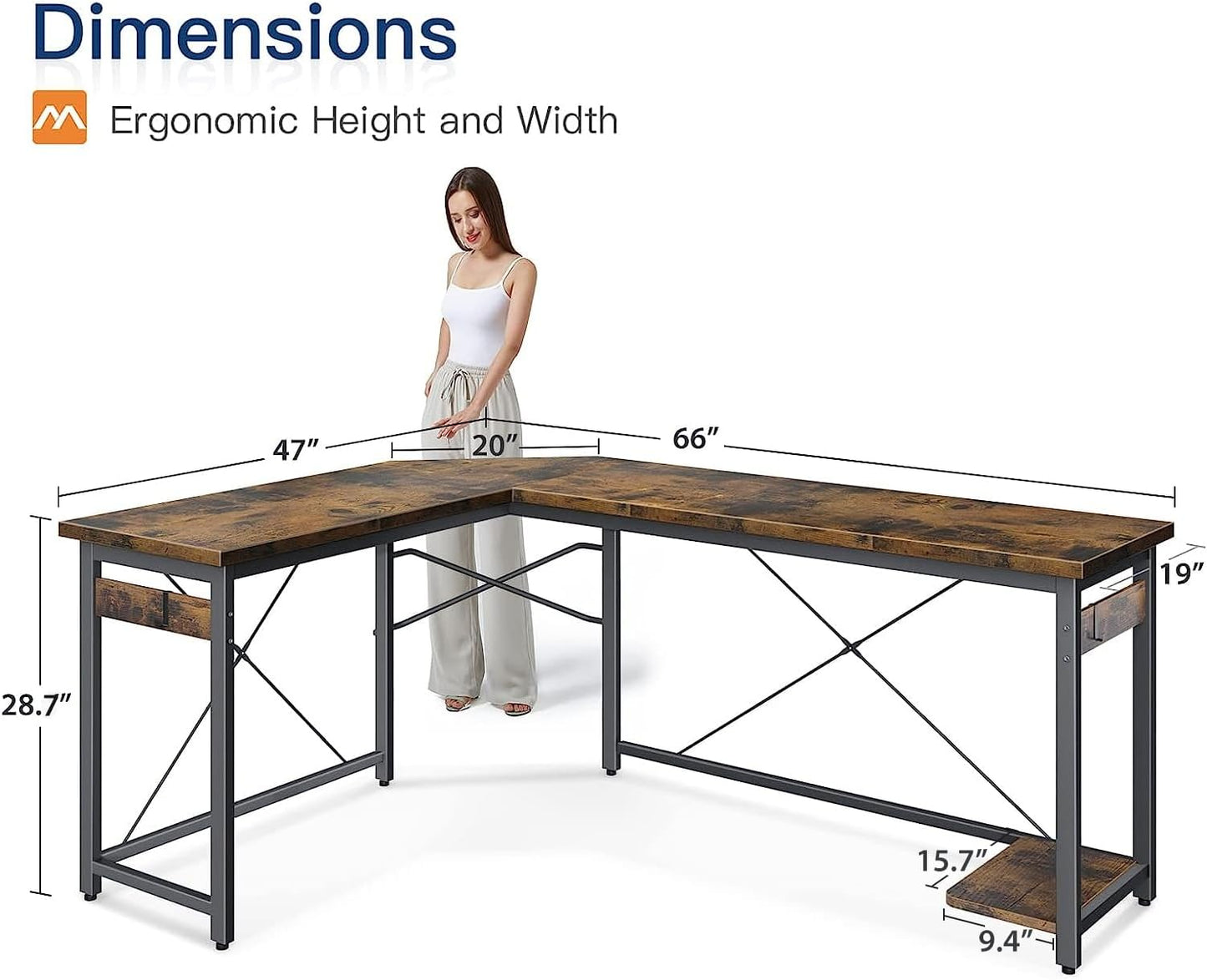 66" L Shaped Gaming Desk with Outlet, L Shaped Desk with CPU Stand, Corner Computer Desk, Home Office Desk, Writing Desk, Grey Oak