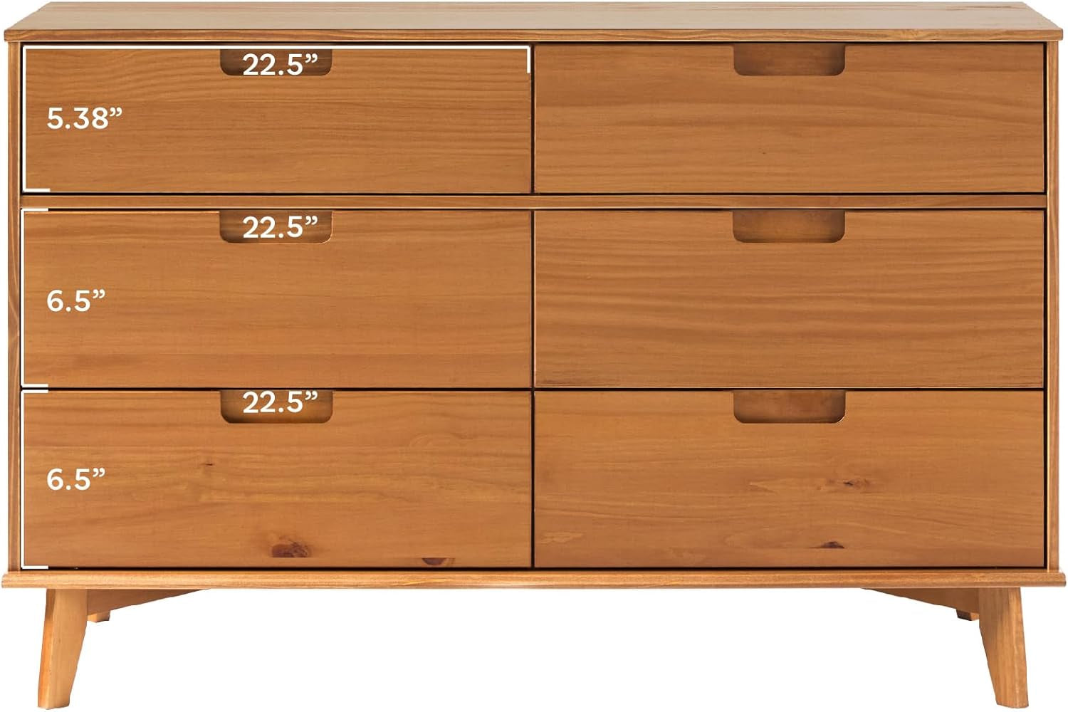 Sloane 6-Drawer Groove Handle Solid Wood Dresser, 52 Inch, Caramel