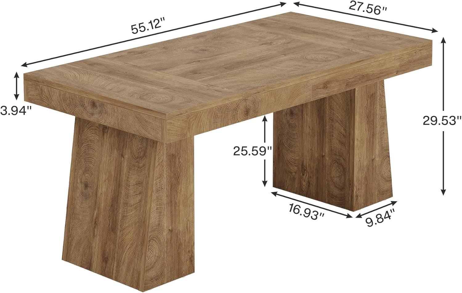 55-Inch Dining Table for 4-6, Rectangular Dining Room Table with Sturdy Legs, Wood Kitchen Dinner Table, Mid-Century Modern Dining Table for Dining Room, Kitchen, Home, Yellow