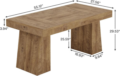 Dining Room Table for 4-6, 55-Inch Mid-Century Modern Dining Table with Double Pedstral, Rectangular Wood Kitchen Dinner Table for Dining Room, Kitchen, Home, Black & Brown
