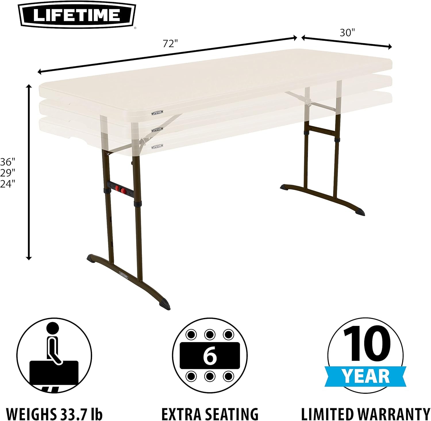 6-Foot Adjustable Height Nesting Table, Commercial, Almond
