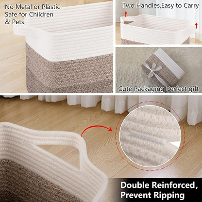 Storage Basket, Woven Baskets for Storage, Cotton Rope Basket for Toys,Towel Baskets for Bathroom - Pack of 3, Gradient Yellow