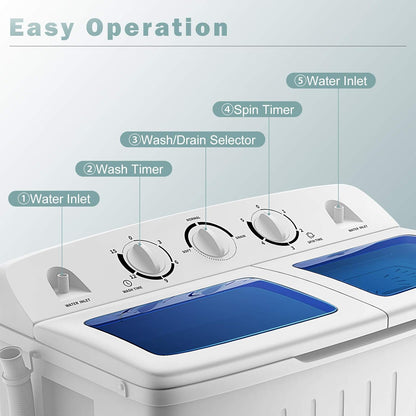 Portable Washing Machine, Twin Tub 20 Lbs Capacity, Compact Laundry Washer(12 Lbs) and Spinner(8 Lbs), Durable Design, Timer Control, Perfect for RV, Apartments and Dorms, Blue+White