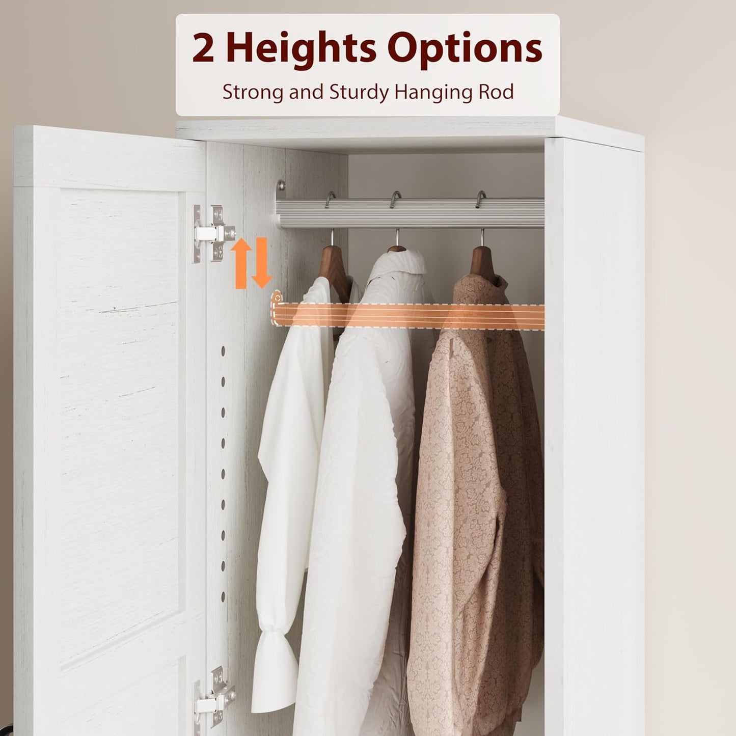 Armoire Wardrobe Closet with 2 Doors,72" Wooden Wardrobe Cabinet with Hanging Rod, Narrow Tall Clothing Armoire Cabinet with 18 Adjustable Shelves for Bedroom, Clothes, Rustic White