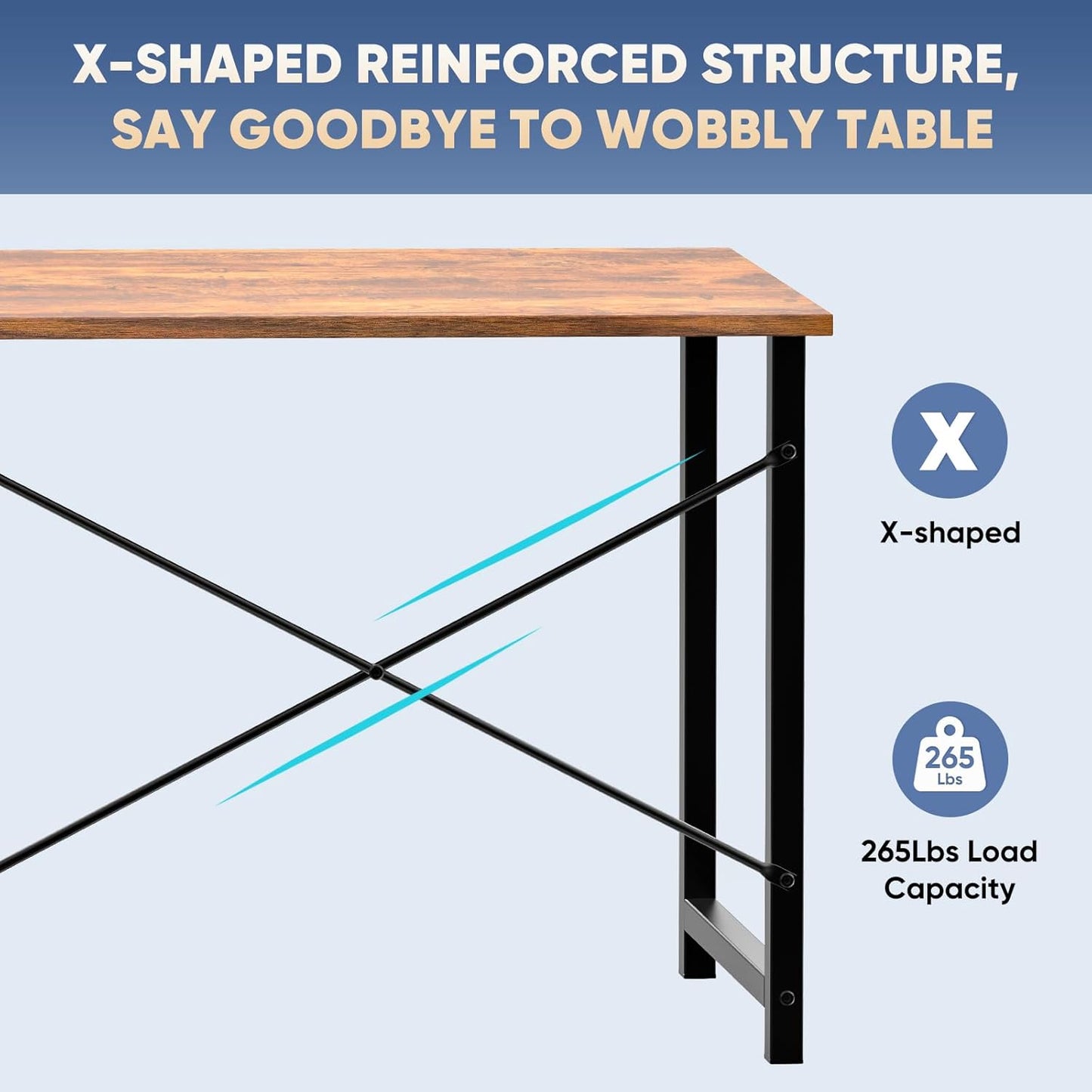 47 Inch Computer Desk for Home Office, Modern Writing Study Table Simple Modern Style for Bedroom Small Space, Large Work Desks with X-Shaped Reinforcement, Wood Brown