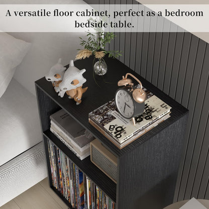 Record Player Stand, Turntable Stand Vinyl Record Storage Cabinet with Metal Legs, End Table Holds up to 120 Albums for Living Room, Bedroom, Office (Black)