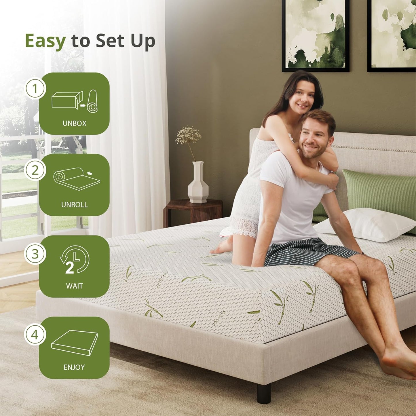 8 Inch Full Size Mattress, Cooling Green Tea Gel Memory Foam for Pressure Relief, Medium Firm Support, Fiberglass Free, Bed in a Box, Certipur-Us Certified