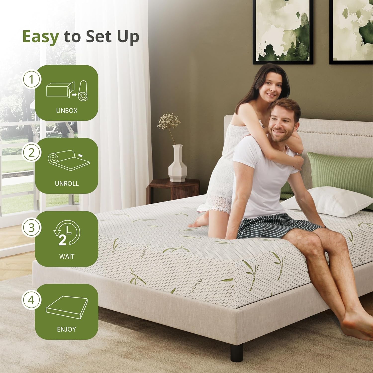 8 Inch Full Size Mattress, Cooling Green Tea Gel Memory Foam for Pressure Relief, Medium Firm Support, Fiberglass Free, Bed in a Box, Certipur-Us Certified