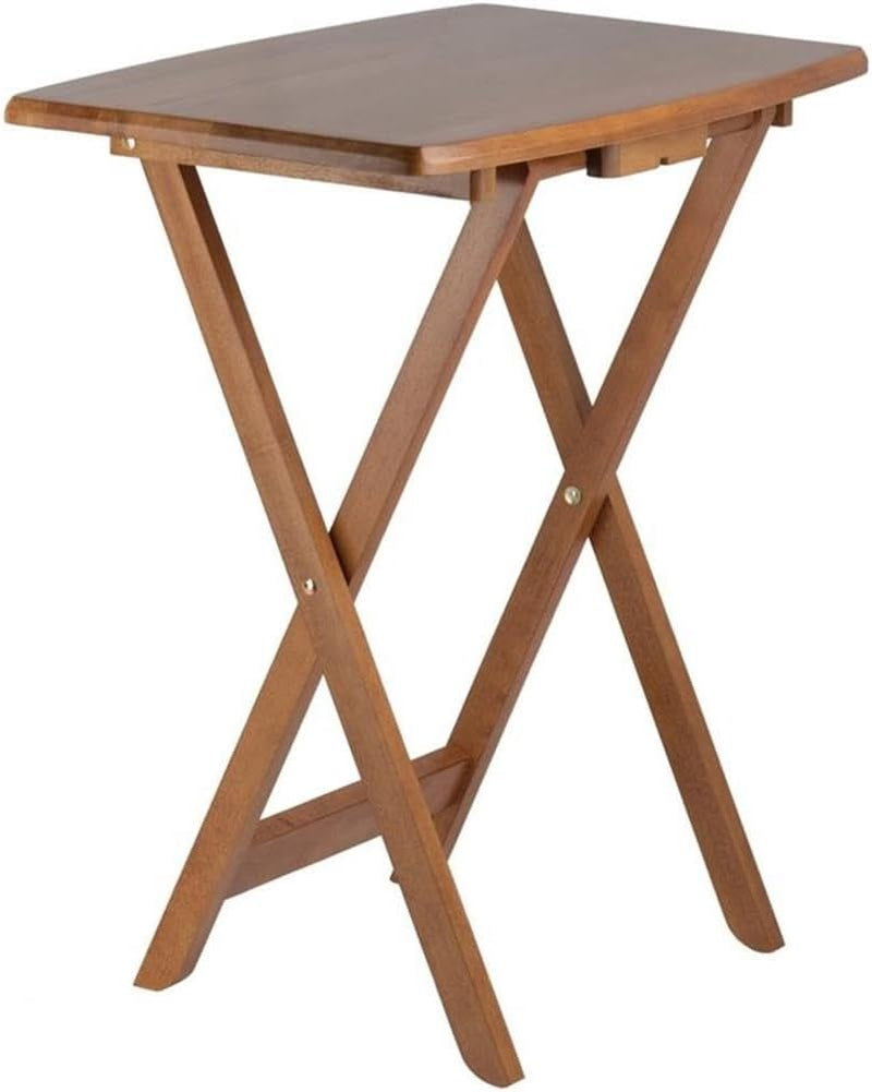 24" W X 12" D Transitional Oversized Solid Wood Snack Table Set with Storage Stand, Curved Sides, Rounded Corners, X-Frame Bases, No Assembly Required, in Brown Finish (Set of 5)