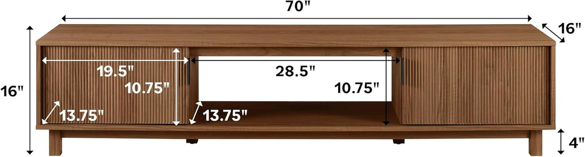 Arundo Fluted TV Stand for Tvs up to 80 Inches, 70" TV Stand, Mocha