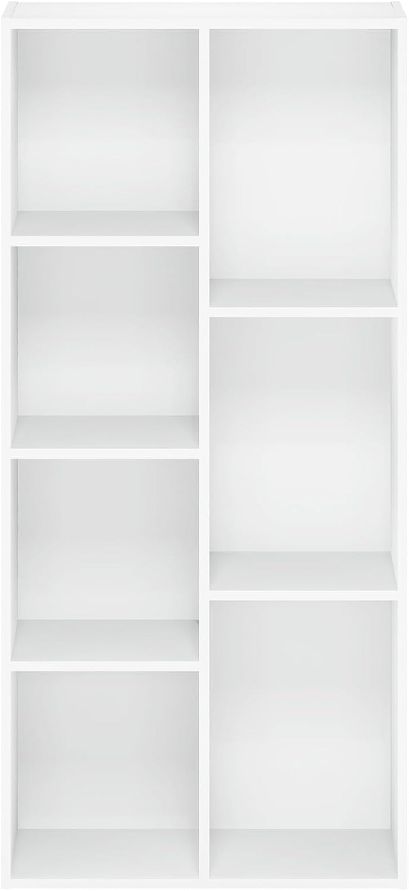 LUDER Book Shelf, 7-Cube Bookshelf, Bookcase with Open Shelves, 9.4 X 19.5 X 41.7, Easy Assembly, for Living Room, Bedroom, Home Office, Plain White