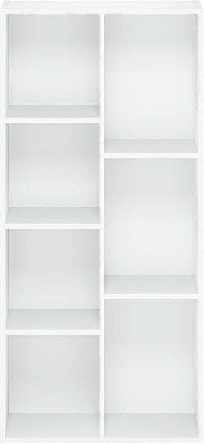 LUDER Book Shelf, 7-Cube Bookshelf, Bookcase with Open Shelves, 9.4 X 19.5 X 41.7, Easy Assembly, for Living Room, Bedroom, Home Office, Plain White
